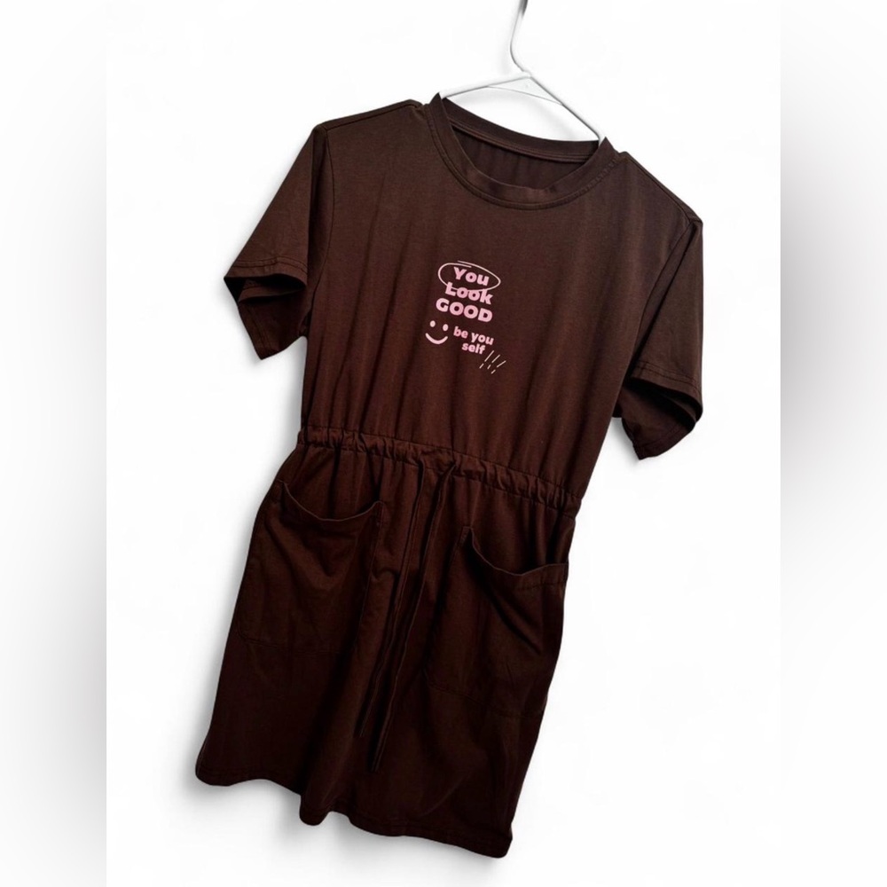 Size 0 Shein Brown Graphic Slip On Dress